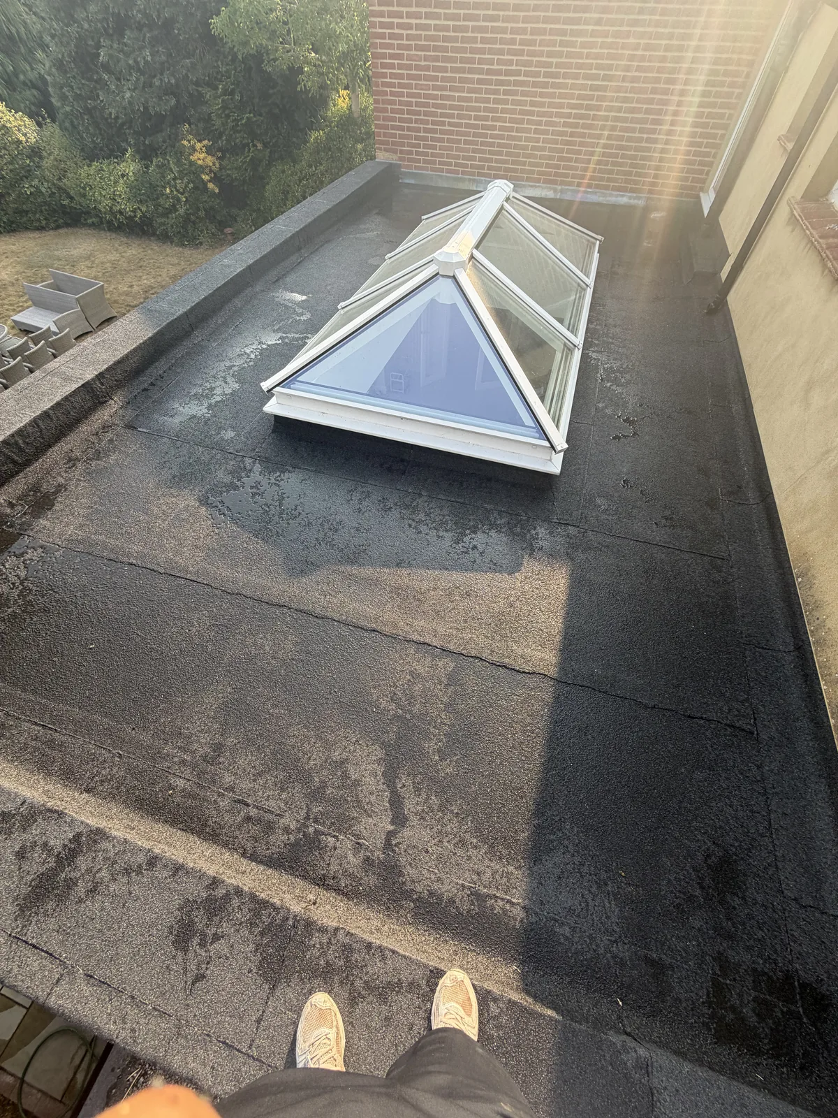 Finished felt waterproofing and felt-covered perimeter around the Cobham roof lantern