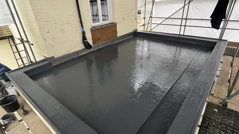 Completed ventilated cold-deck GRP flat roof in Redhill