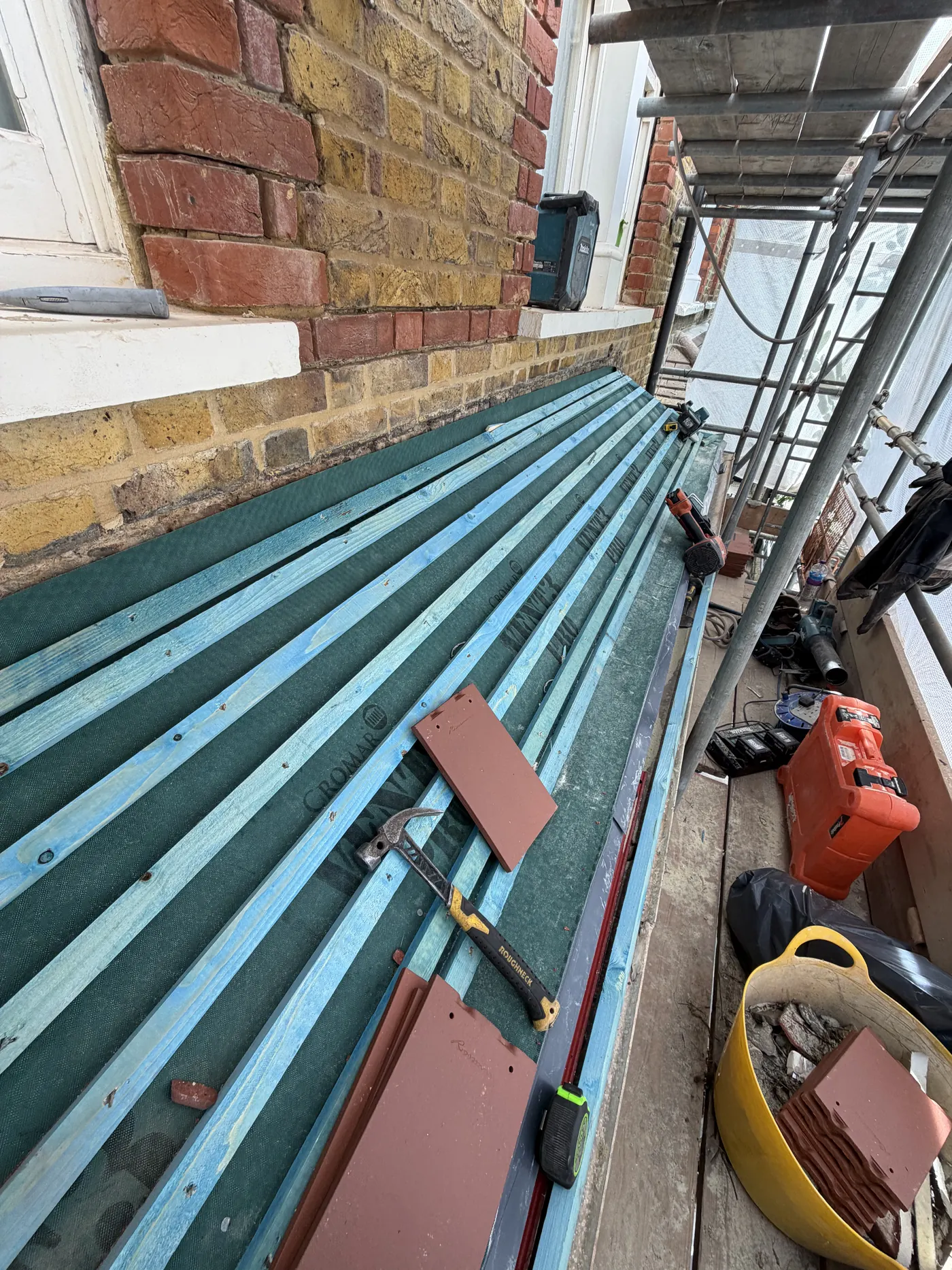Cromar Pro Vent 3 membrane and treated battens on a porch roof in Richmond