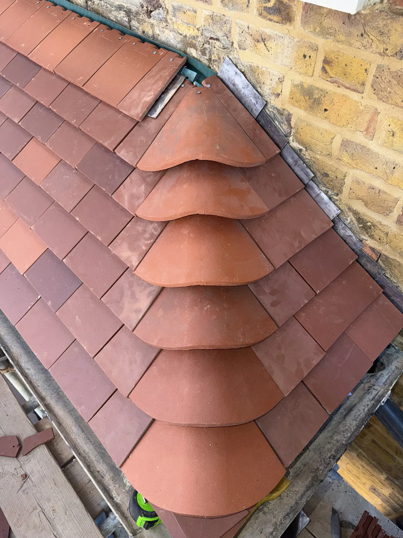 Rosemary clay bonnet tiles on a Richmond porch roof
