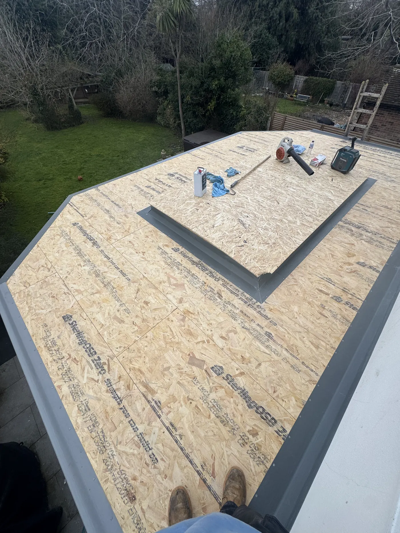 New 18mm tongue and groove roof deck around the enlarged roof lantern opening in Sunbury